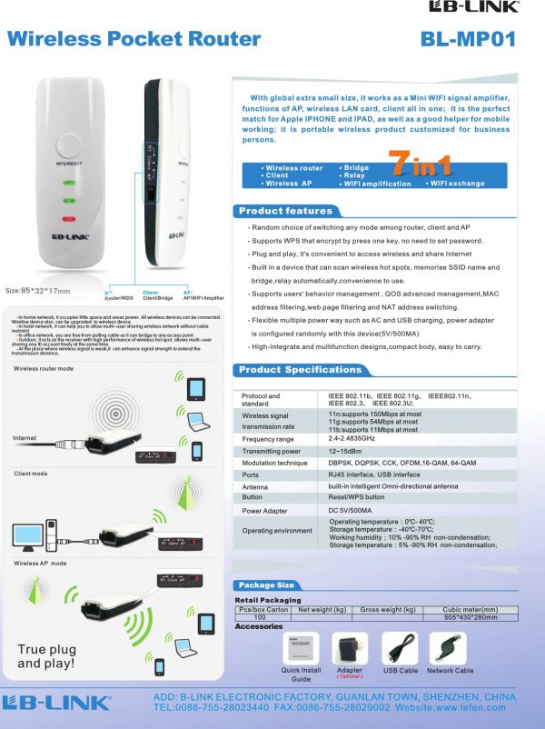 MINI ROUTER LB-LINK BL-MP01 ENRUTADOR/ACCES POINT/REPETIDOR INALAMBRICO