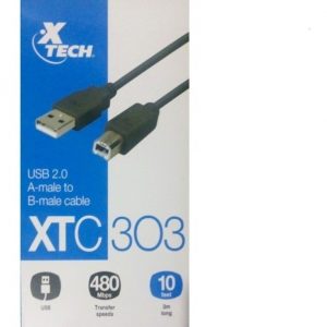 CABLE USB PARA IMPRESORA 3MTS.XTECH XTC-303 USB 2.0 A-MALE TO B-MALE