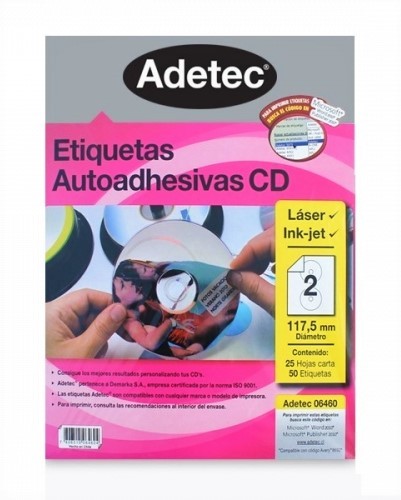 ETIQUETA CD/DVD ADETEC 6460 CARTA 25HOJAS PARA 50 ETIQUETAS